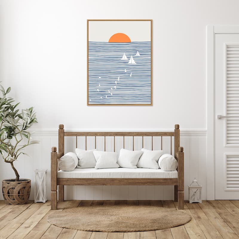 Three White Sails by Little Dean Framed Canvas Wall Art