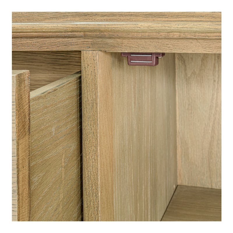 Title: NADAAL STUDIOS Maerin Sideboard, Oak Frame with Rounded Edge Overhang & Three Drawers, Brown