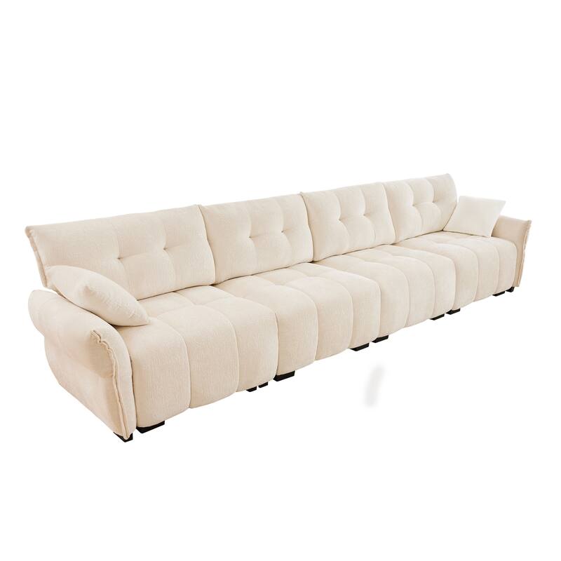 141.7" Chenille 5-Seat Sofa with Tufted Design & Sponge Cushions