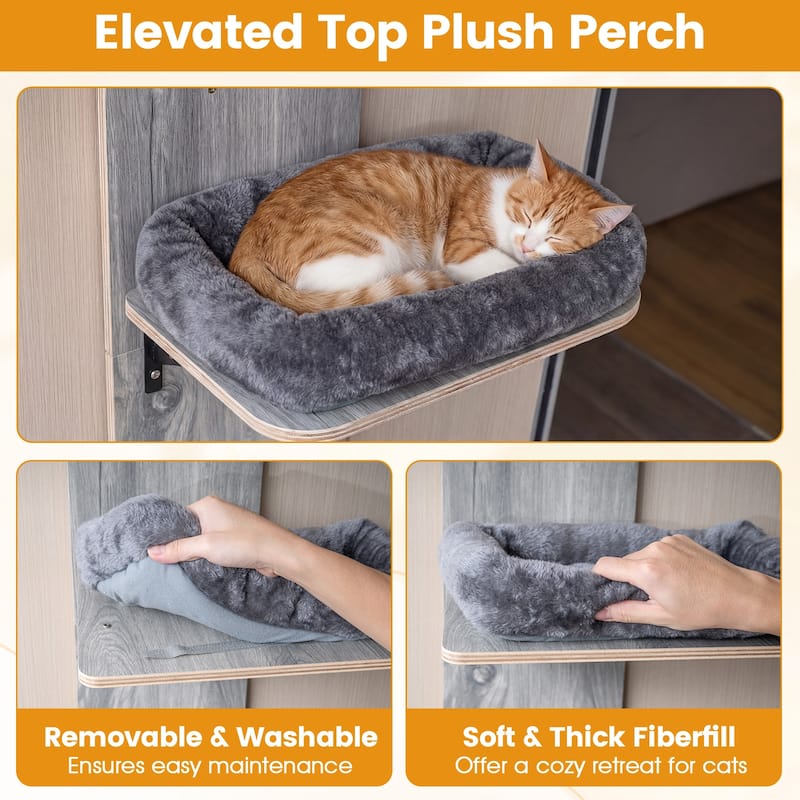Gymax Door Hanging Cat Climber w/Plush Bed Scratching Post Carpeted