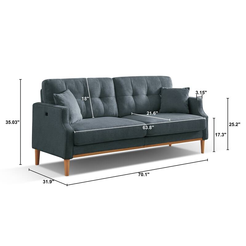 3-Seater Sofa with Waterproof Fabric and USB Charge Port for Convenience