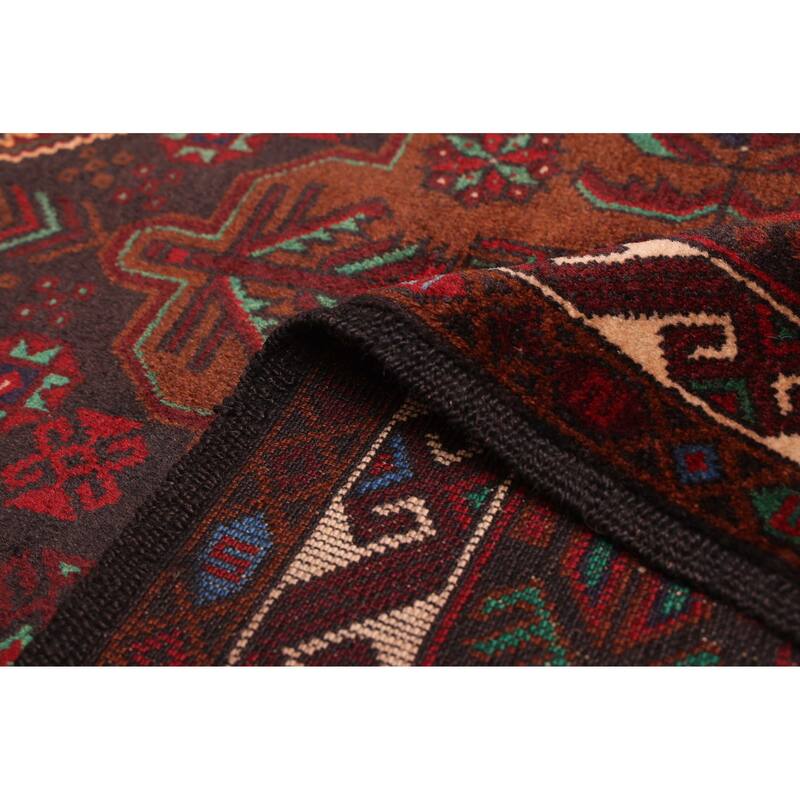 ECARPETGALLERY Hand-knotted Teimani Black, Dark Red Wool Rug - 3'8 x 7'1