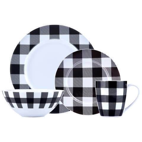 Dinnerset 16PC Buffalo Plaid White/Black - 11" x 0'5"