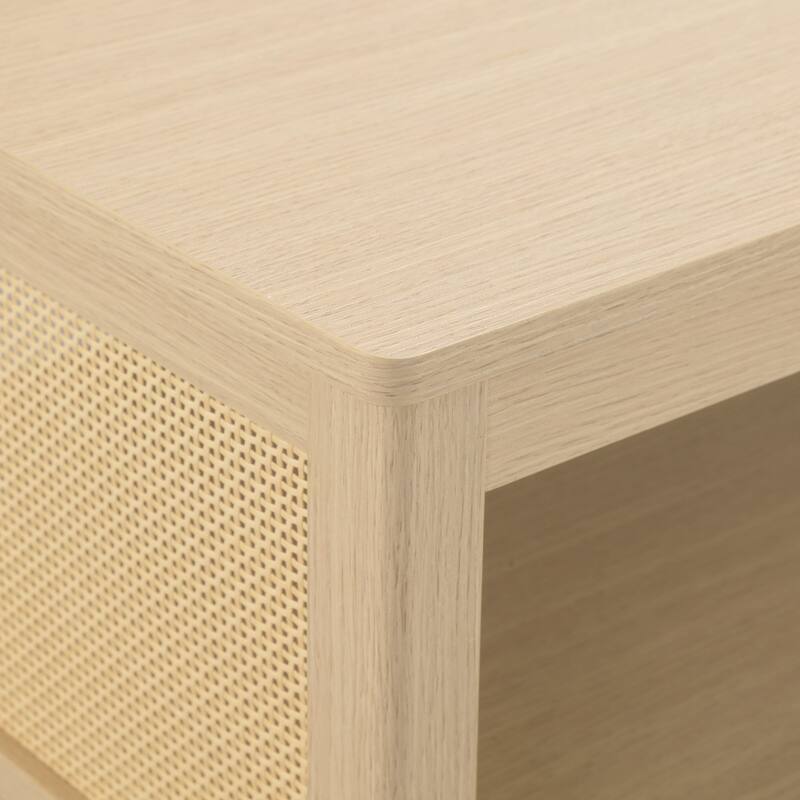Chelsea Square Ashlyn 2-Tier Coffee Table with Rattan Sides & Spacious Open Shelf Storage - 21.75x16