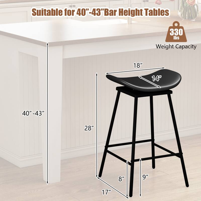 Backless Swivel Bar Stools with Saddle Faux Leather Seat 28 Inch Metal Frame Counter Height Chairs - 17" x 18" x 28" (L x W x H)