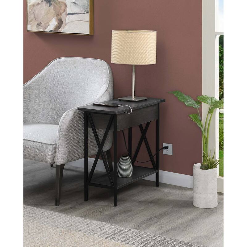 Carbon Loft Ehrlich Flip-top End Table with Charging Station - Charcoal Grey / Black