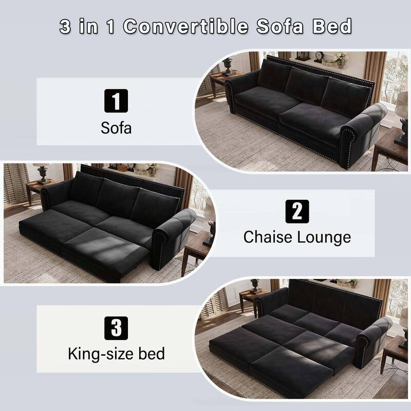 Pull Out Sofa Bed with Nailhead Trim & Rolled Arm,Multi-Functional for Living Room