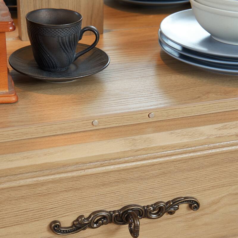 Lighted Glass Curio Cabinet with Drawer, Vintage 2 Door Display Cabinet with Adjustable Shelves and LED Light