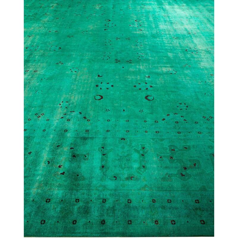 Overton Handknotted Wool Vintage Inspired Contemporary Overdyed Green Area Rug - 15' 6" x 12' 3"
