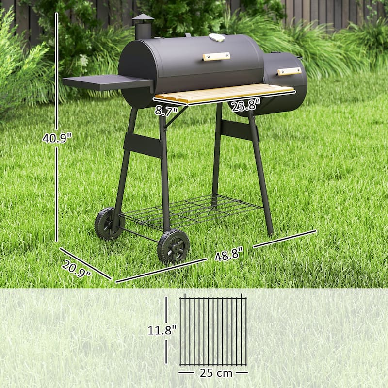 Outsunny Steel Portable Backyard Charcoal BBQ Grill and Offset Smoker - N/A