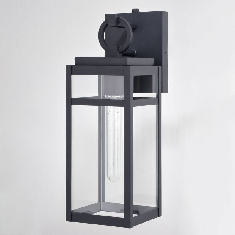 Hubbard 1 Light Dusk to Dawn Textured Black Outdoor Wall Lantern Clear Glass Shade