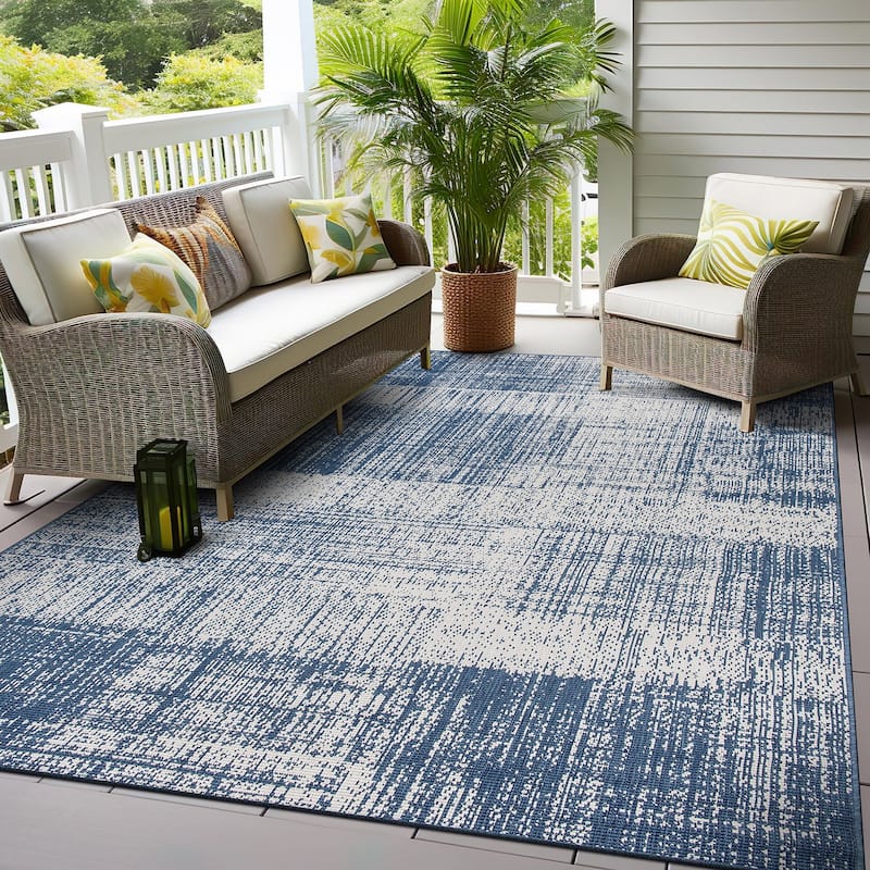 World Rug Gallery Distressed Boxes Indoor/Outdoor Area Rug - 5' X 7' - Blue
