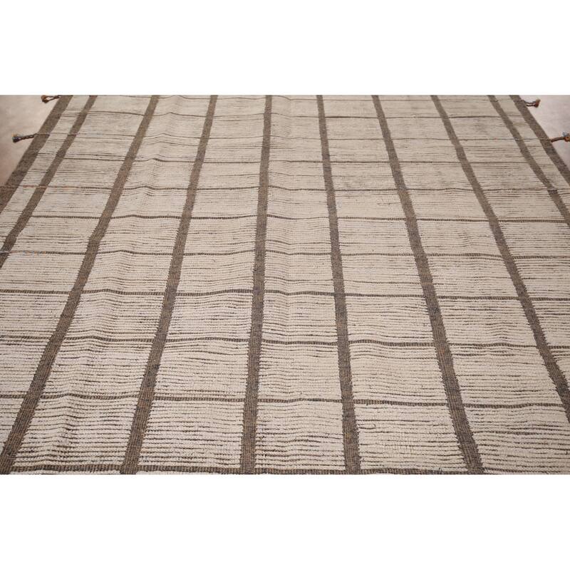 Checkered Moroccan Oriental Area Rug Hand-Knotted Wool Carpet - 8'0"x 12'3"