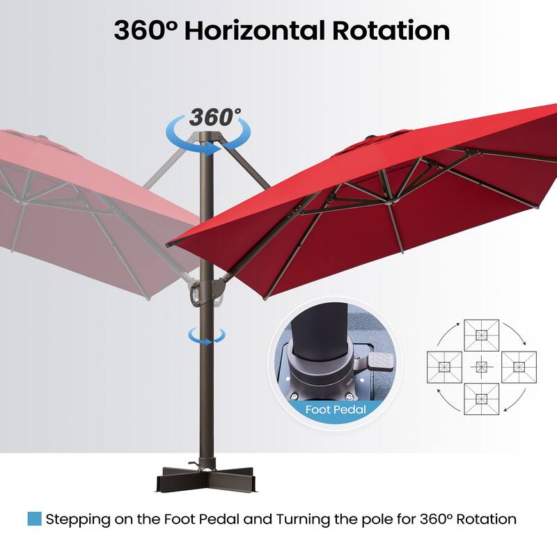Luxury Outdoor Shade Canopy Patio Cantilever Offset Umbrella with 360-degree Rotation