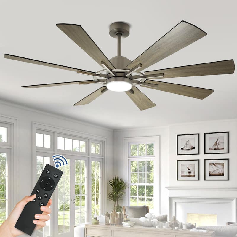 Remote Ceiling fan with Lights Large 8 Wooden Blades - 60" - Wood