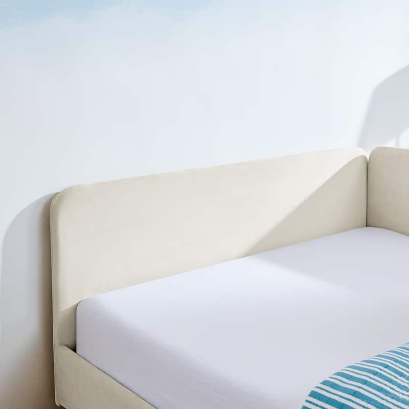 Roomfitters Twin/Full Upholstered Platform Bed with Side Backrest and Underbed Storage Trundle