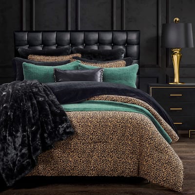 HiEnd Accents Adrienne Gold Leopard Chenille Comforter Set, 3PC