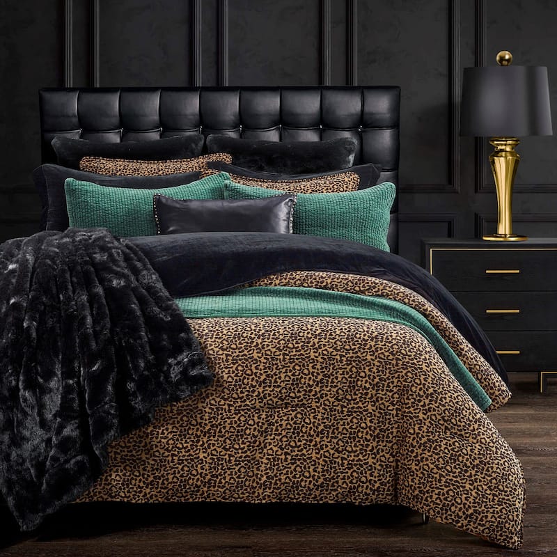 HiEnd Accents Adrienne Gold Leopard Chenille 3 Piece Comforter Set