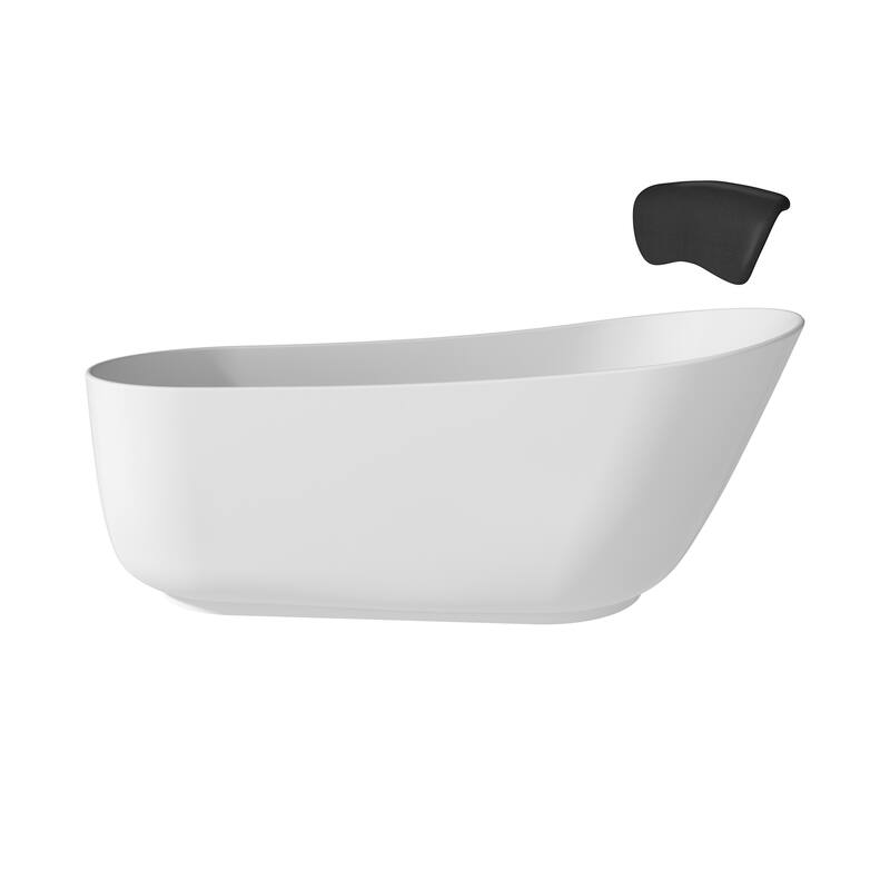 CASAINC Resin Stone Solid Surface Soaking Stand Alone Bathtub Freestanding Bathtub in Matte White - 59 inch