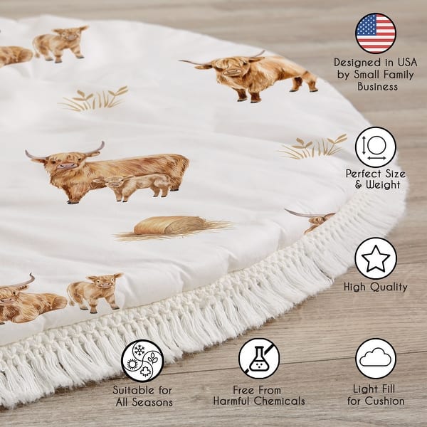 dimension image slide 0 of 2, Sweet Jojo Designs Boho Highland Cow Boy, Girl, Gender Neutral Baby Tummy Time Playmat -Farm Animal, Watercolor Modern Farmhouse