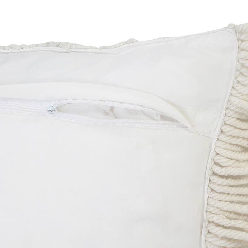 Handwoven Macrame Striped Square Throw Pillow - 20" - White