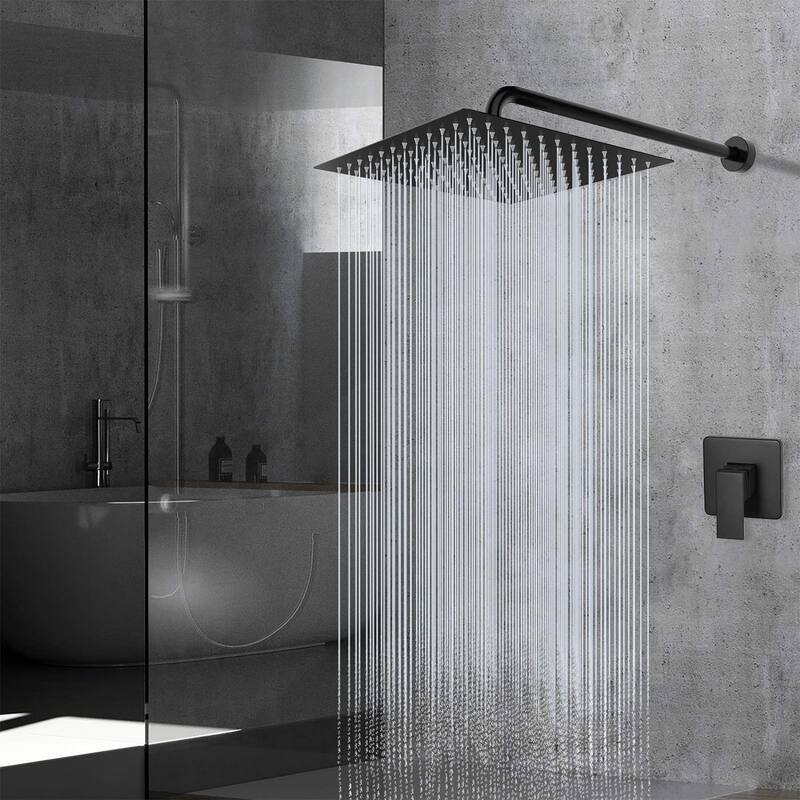 16 Inch Stainless Steel Rain Shower Head-Matte Black High Pressure Shower Head,Square Rainfall Showerhead-Ceiling or Wall Mount