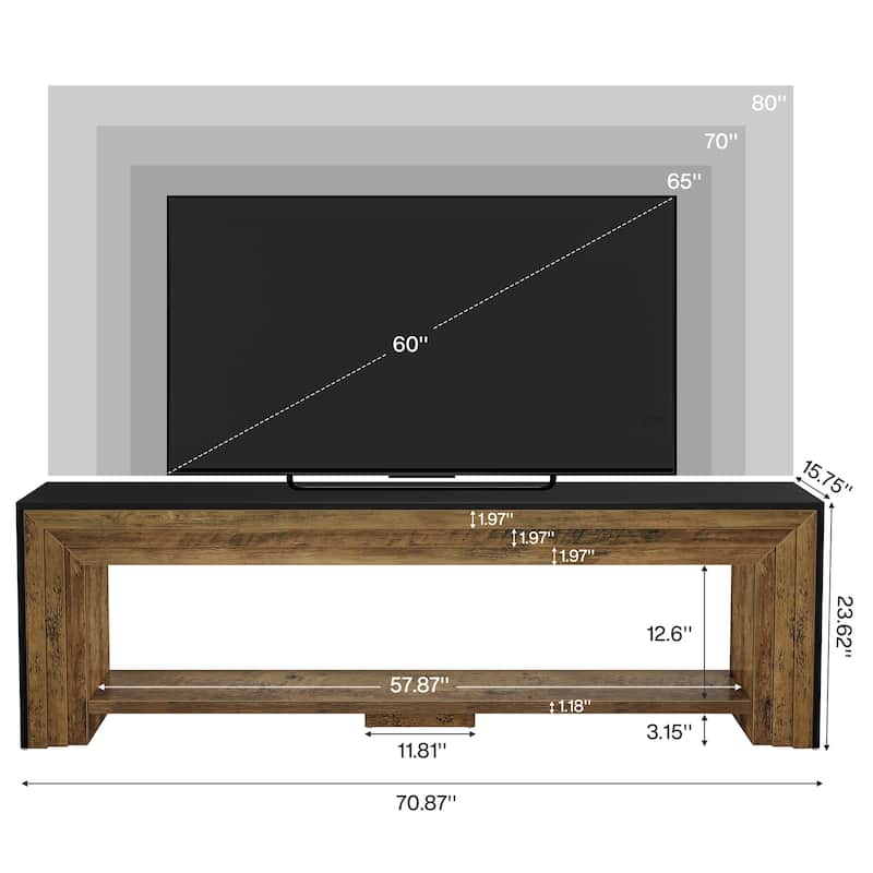 70" TV Stand for TVs, Wooden Entertainment Center with Open Storage Shelves, Low Media Console for Living Room, Bedroom