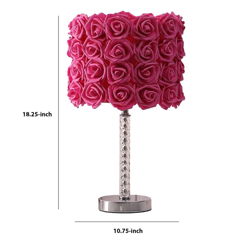 Bloom Roses Drum Shade Table Lamp with Twisted Acrylic Base, Red