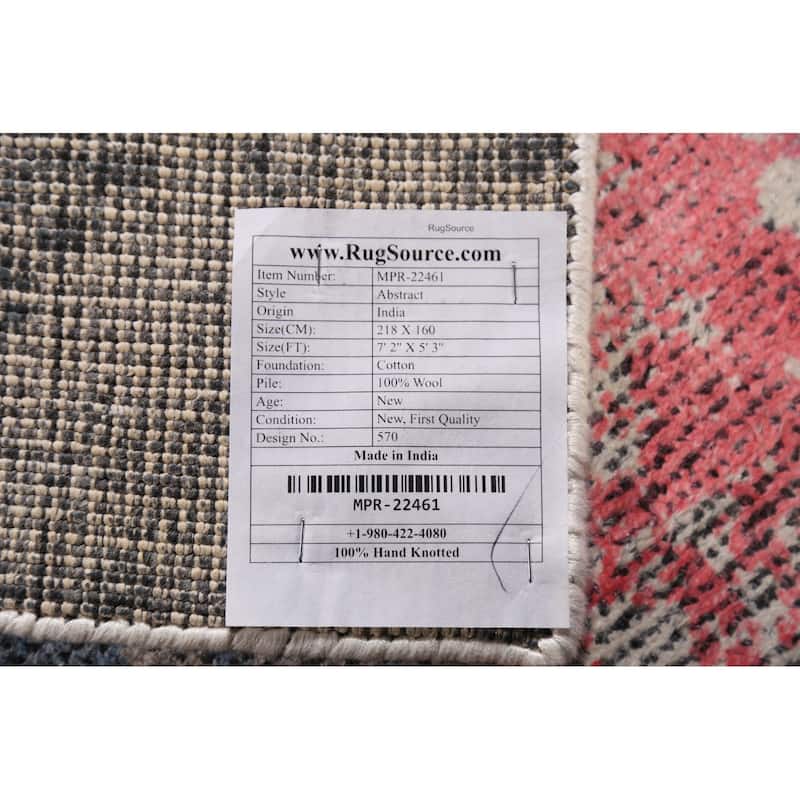 Pink Abstract Contemporary Area Rug Handmade Wool Carpet - 5'3"x 7'2"