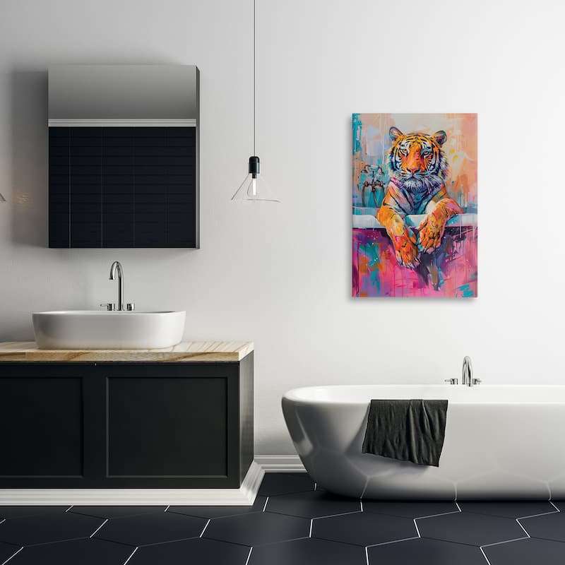 Stupell Bathing Tiger in Bright Tub Canvas Wall Art Design By LSR Design Studio
