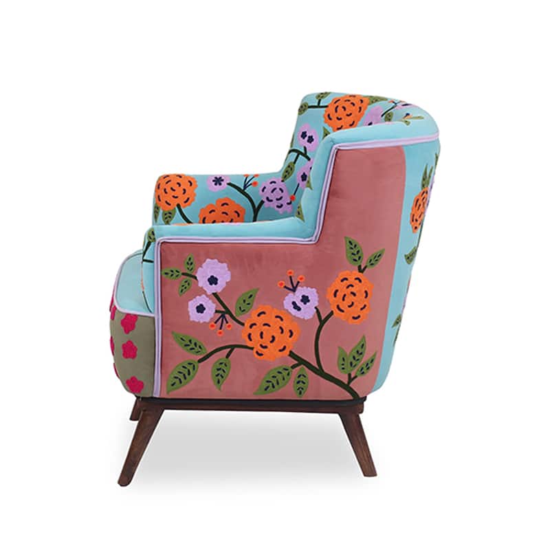 Nico Floral Embroidered Velvet Upholstered Accent Chair by Sevita