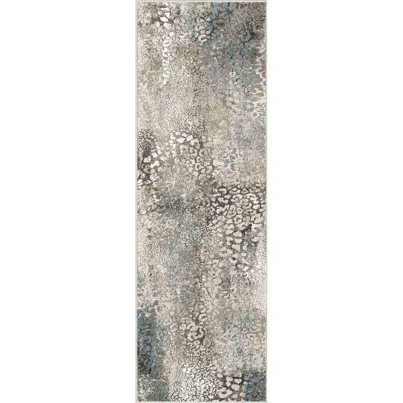 N Natori Serengeti Leopard Area Rug - 2'8" x 8' - Silver/Blue