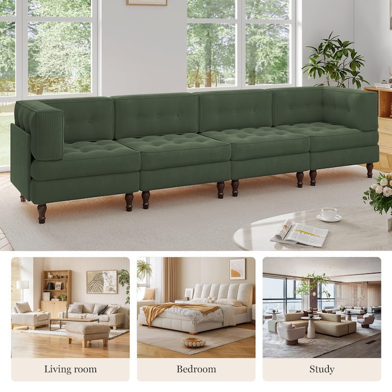 UIXE 4-Piece Corduroy Upholstered Modular Sectional Sofa for Living Room