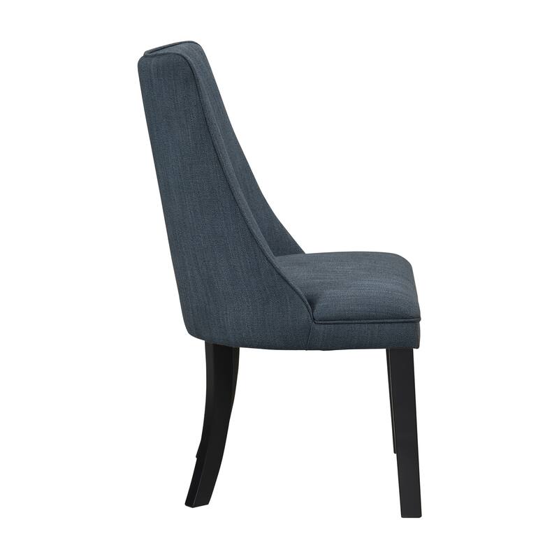 Blue Textured Fabric Upholstered Side Chairs Set of 2, Dark Walnut Finish Wooden Legs Modern Dining Kitchen Furniture