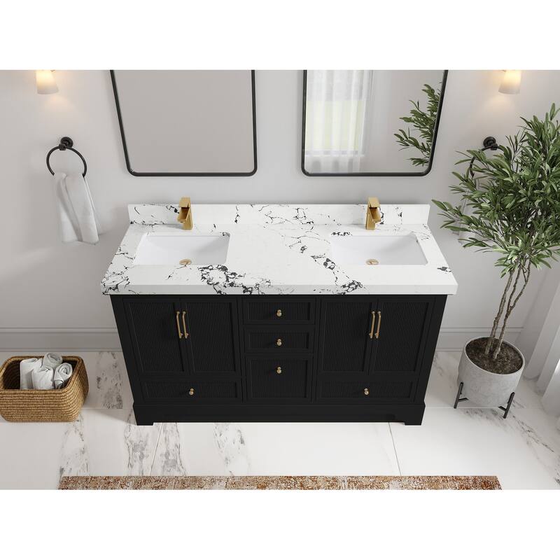 Willow Collections 60 in. W x 22 in. D Alys Double Sink Bathroom Vanity with Countertop - 2"Viola Night - Black