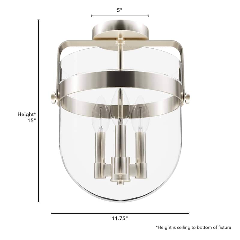 Hunter Karloff Clear Glass 3 Light Flush Mount Ceiling Light - Rustic, Industrial, Transitional