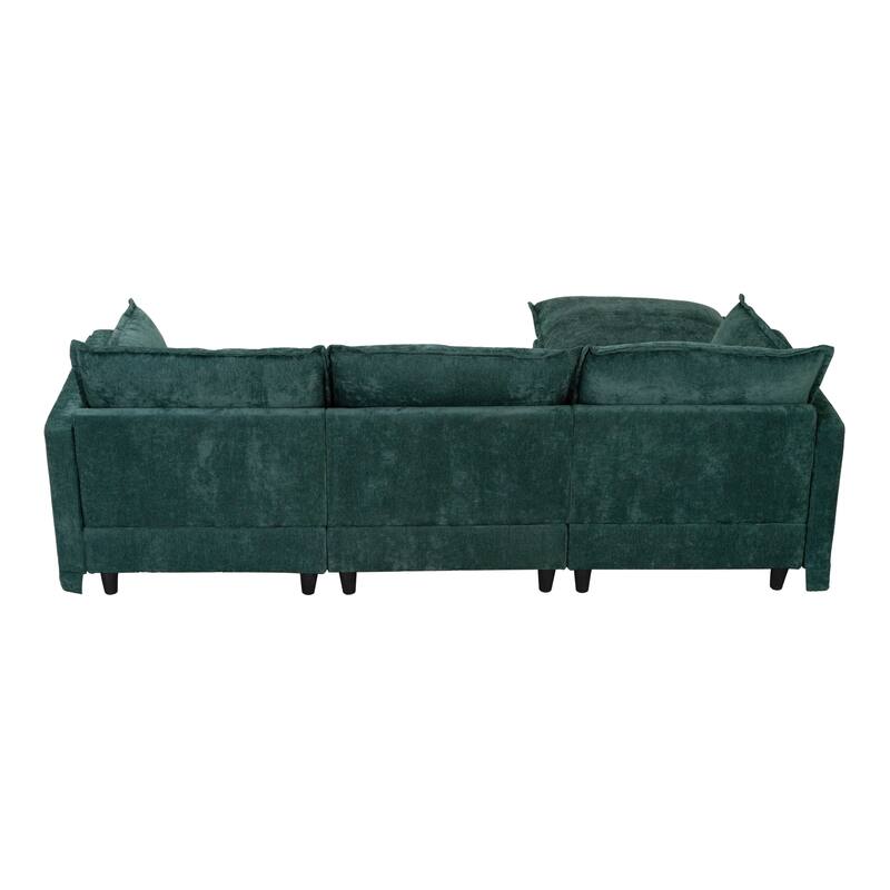 93.31" Linen Modular Sectional Sofa with Movable Ottoman, Solid Wood Frame, and High-Resilience Foam Cushions