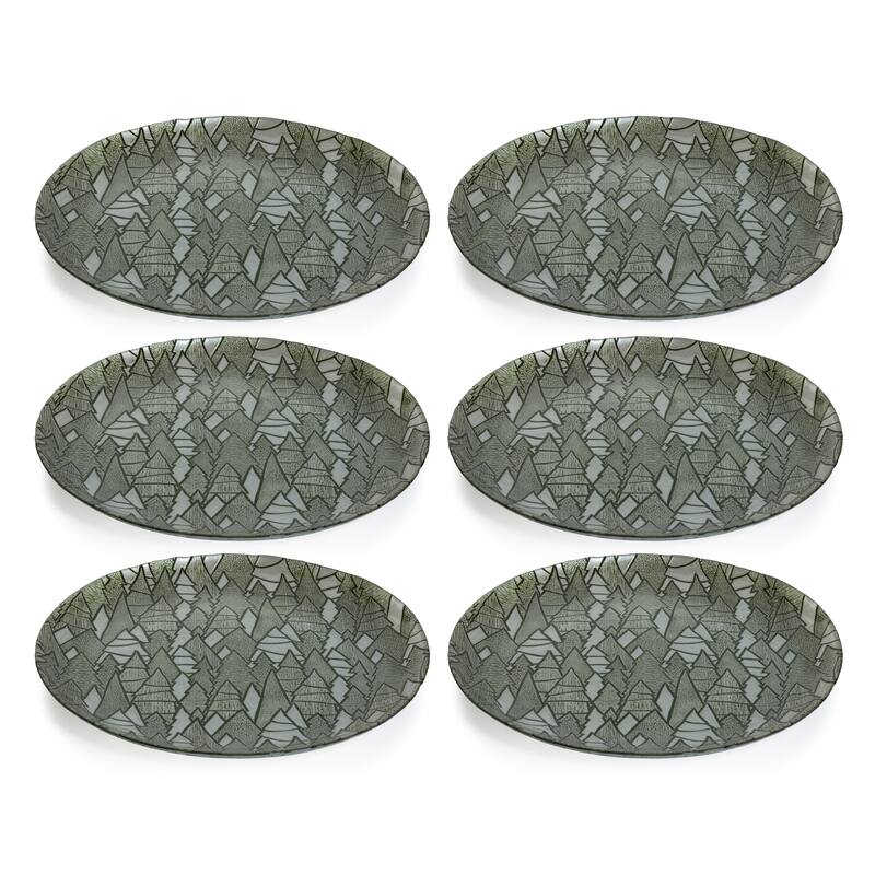 Hani 13" Alpine Tree Glass Platters, Set of 6
