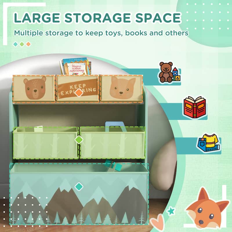 Qaba Toy Organizer with 6 Storage Bins, Kids Storage Unit for Bedroom, Kids Room, 25" x 12" x 26", Green