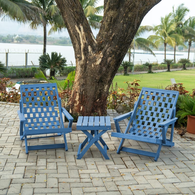 Aspen Fully Assembled All-Weather Outdoor Folding Lounge Chair and Table Set - 3-piece - Pacific Blue