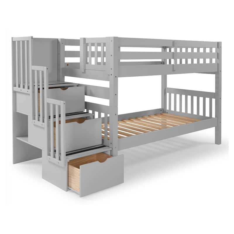 Taylor & Olive Trillium Twin over Twin Stairway Bunk Bed, 3 Steps