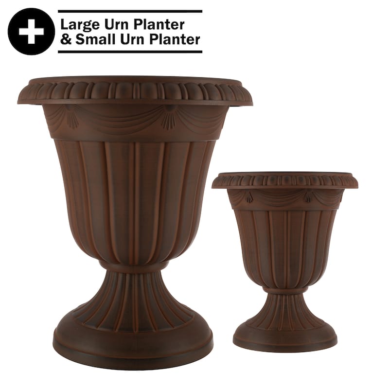 Pure Garden 16x18-Inch Outdoor Planter 2-Pack - Plastic Urn Planters