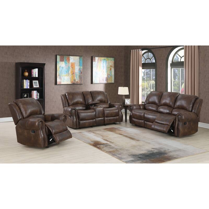 Steve Silver Saddle Brown Faux Leather Manual Reclining Console Loveseat