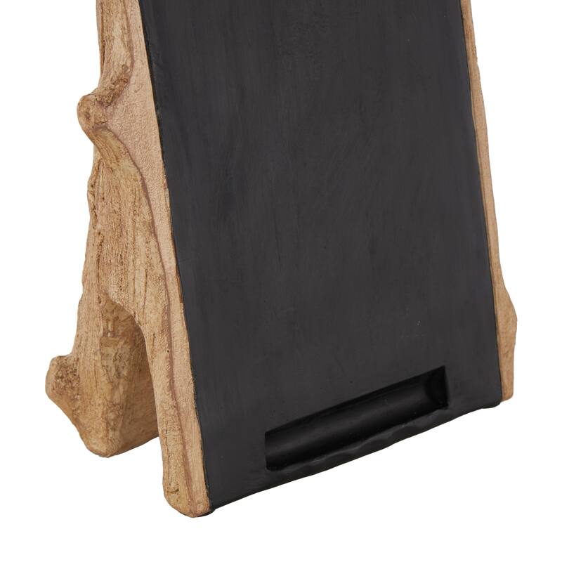 Black Polystone Chalkboard Cow Decorative Sign with Brown Tree Trunk Frame