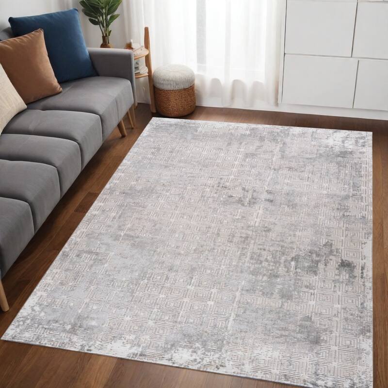 Bifo Distressed Abstract Modern Stain Resistant Durable Area Rug By HomeRoots - 5' X 8' - Gray and Beige - Rectangle