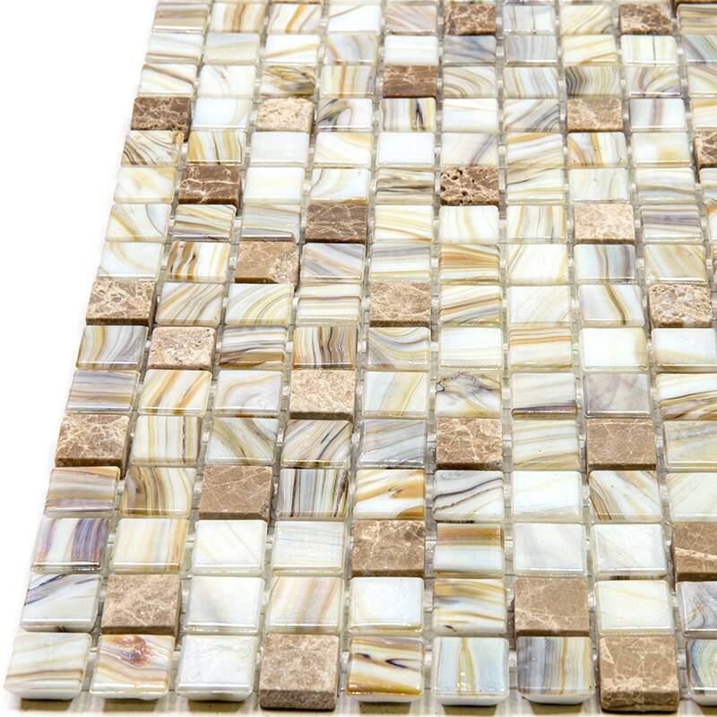 Apollo tile 12" x 12" Mingles Glossy Beige Glass Tile (18.69 sq ft/case) - 20 Pack