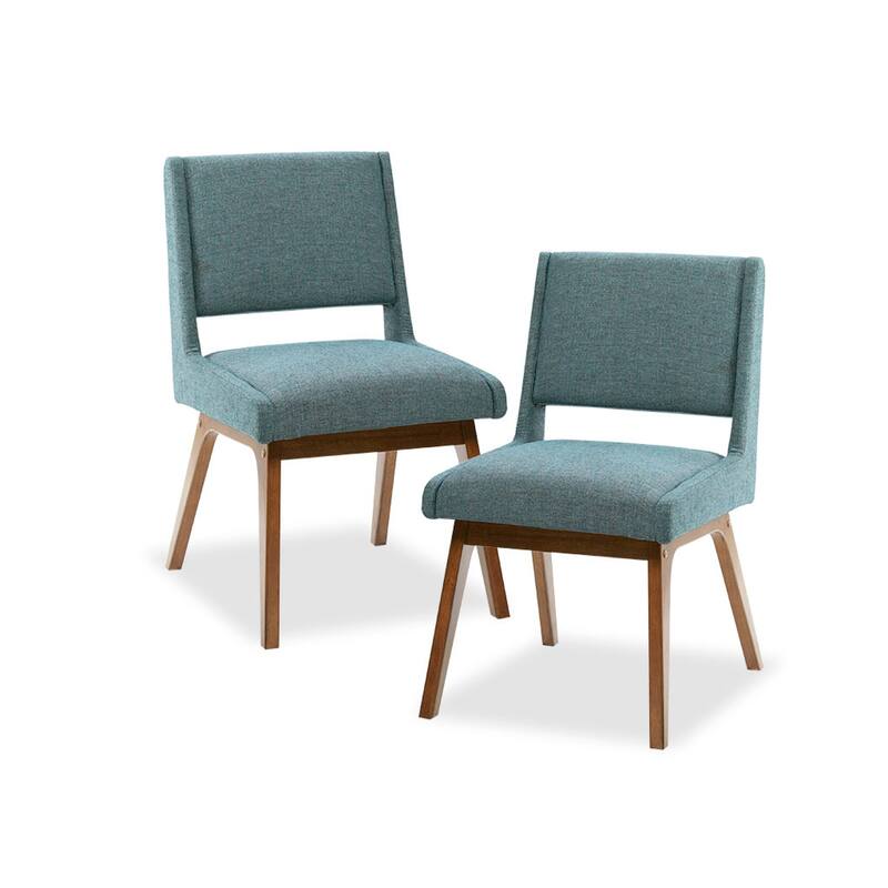 Roomfitters 33-Inch Mid-Century Dining Side Chair (Set of 2), Upholstered Seat with Solid Pecan Wood Legs, Blue