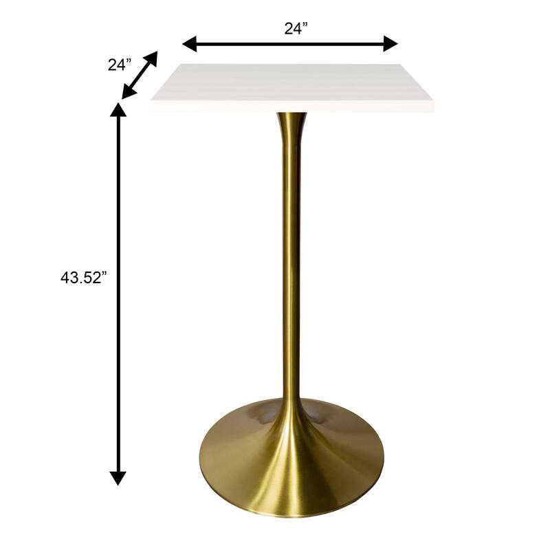 Verve 43 in. Tall Bar Height Dining Table Square MDF Wood Tabletop in Gold Stainless Steel Pedestal Base Accent Bar Table