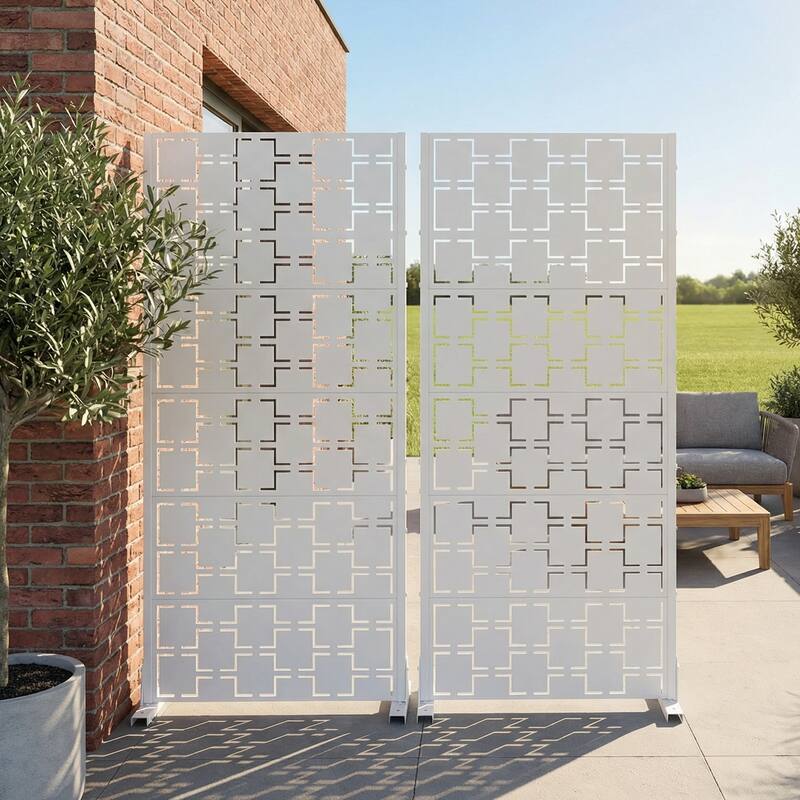 Outdoor Freestanding Metal Privacy Screen Decorative Garden Fence Set of 2