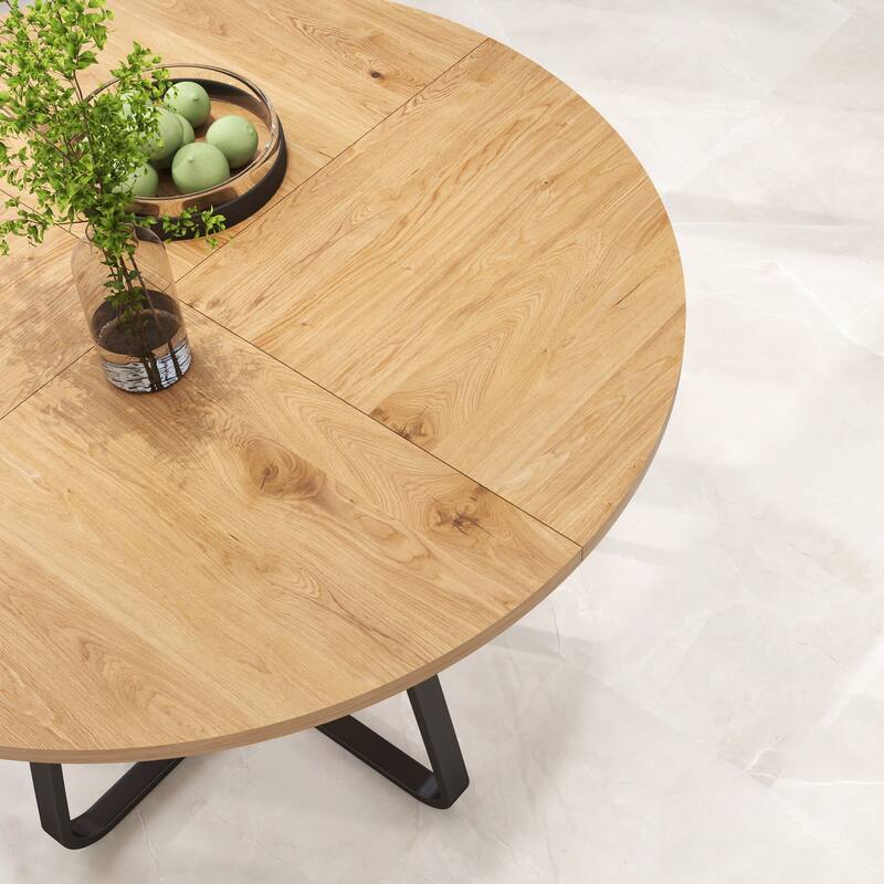 43.3" Round Dining Table for 4-6 People, MDF Wood Tabletop with Metal Legs, Modern Kitchen Table with X-Shaped Base